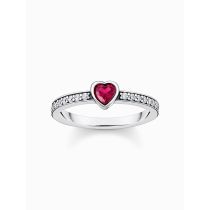 Thomas Sabo TR2448-640-10-54 Anello solitario in argento con pietra rossa + zirconi da donna