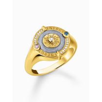 Thomas Sabo TR2449-974-1-54 Anello con sigillo placcato oro con simbolo del sole e piccole pietre Donna